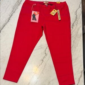 Hybrid & Company Vibrant Red Pants with Branded Button